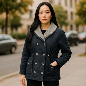 NWT BRAEFAIR Vintage (SM) SILK Double Breasted Charcoal Zip Button Jacket